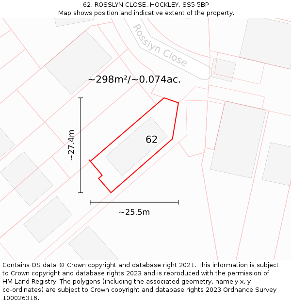 62, ROSSLYN CLOSE, HOCKLEY, SS5 5BP: Plot and title map