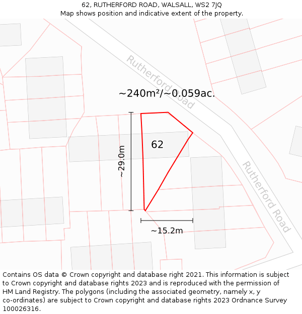 62, RUTHERFORD ROAD, WALSALL, WS2 7JQ: Plot and title map