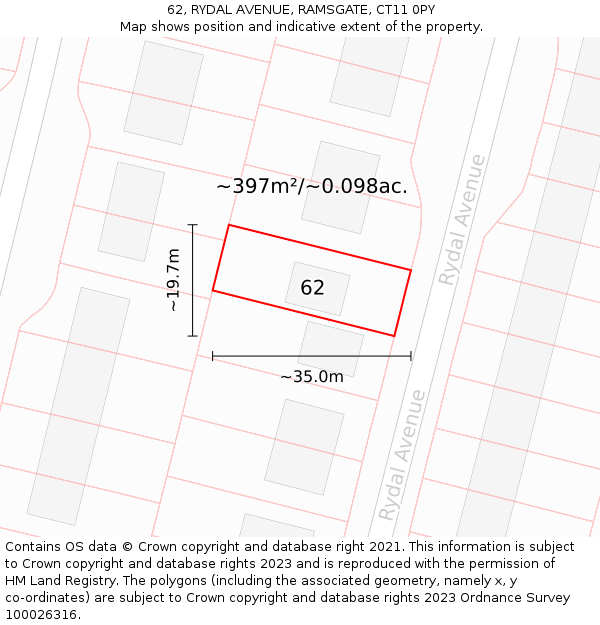 62, RYDAL AVENUE, RAMSGATE, CT11 0PY: Plot and title map