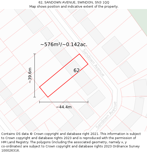 62, SANDOWN AVENUE, SWINDON, SN3 1QQ: Plot and title map