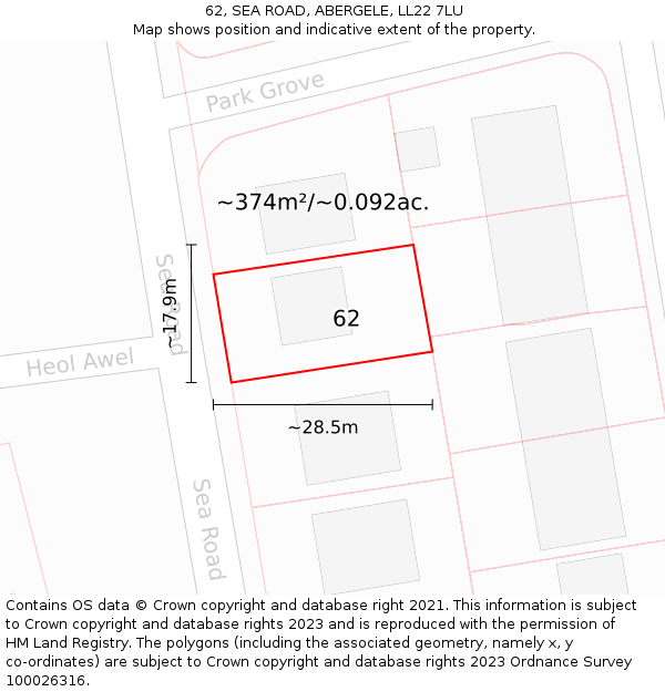 62, SEA ROAD, ABERGELE, LL22 7LU: Plot and title map