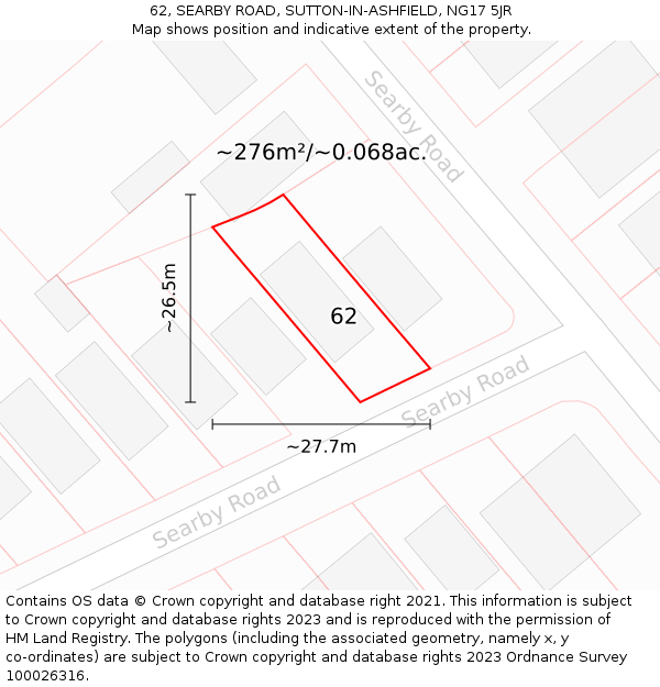 62, SEARBY ROAD, SUTTON-IN-ASHFIELD, NG17 5JR: Plot and title map