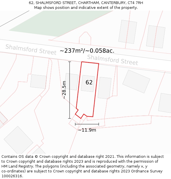 62, SHALMSFORD STREET, CHARTHAM, CANTERBURY, CT4 7RH: Plot and title map