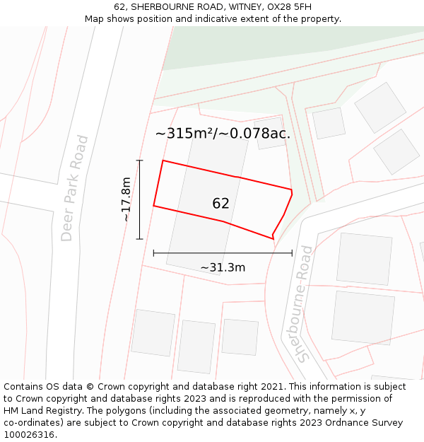 62, SHERBOURNE ROAD, WITNEY, OX28 5FH: Plot and title map