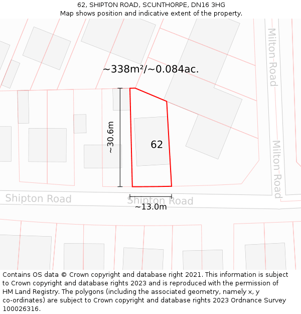 62, SHIPTON ROAD, SCUNTHORPE, DN16 3HG: Plot and title map