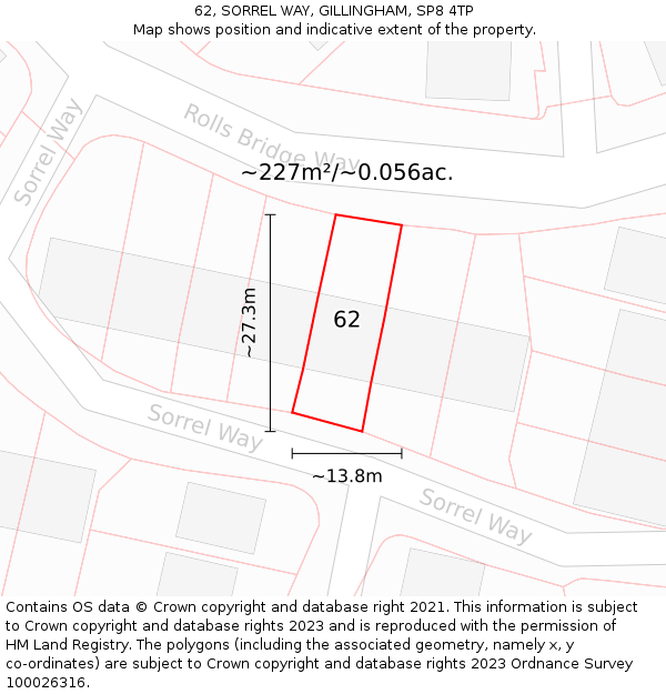 62, SORREL WAY, GILLINGHAM, SP8 4TP: Plot and title map