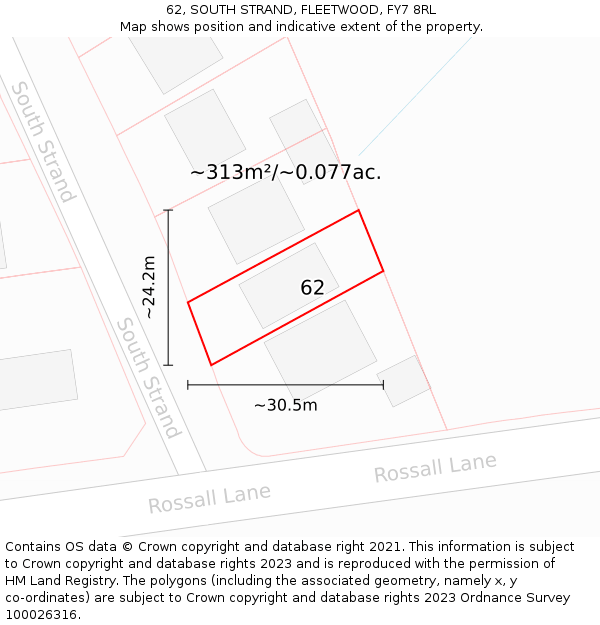 62, SOUTH STRAND, FLEETWOOD, FY7 8RL: Plot and title map