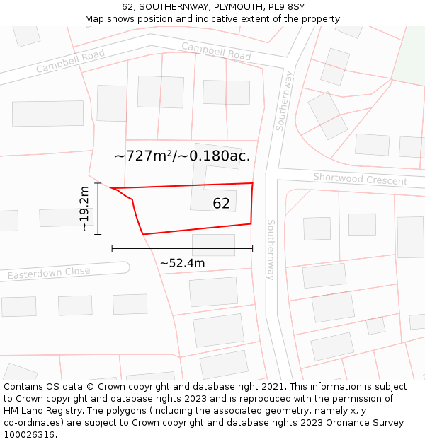 62, SOUTHERNWAY, PLYMOUTH, PL9 8SY: Plot and title map