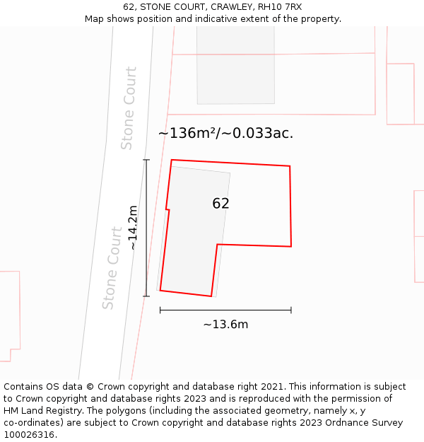 62, STONE COURT, CRAWLEY, RH10 7RX: Plot and title map