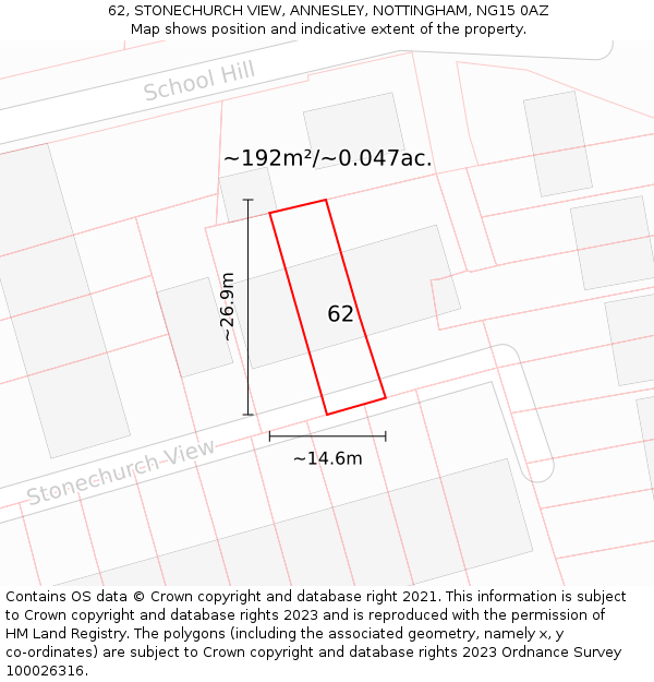 62, STONECHURCH VIEW, ANNESLEY, NOTTINGHAM, NG15 0AZ: Plot and title map