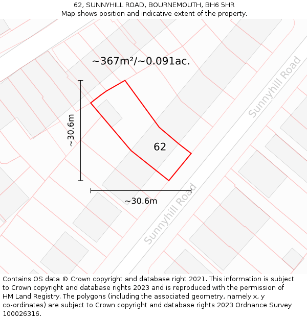 62, SUNNYHILL ROAD, BOURNEMOUTH, BH6 5HR: Plot and title map