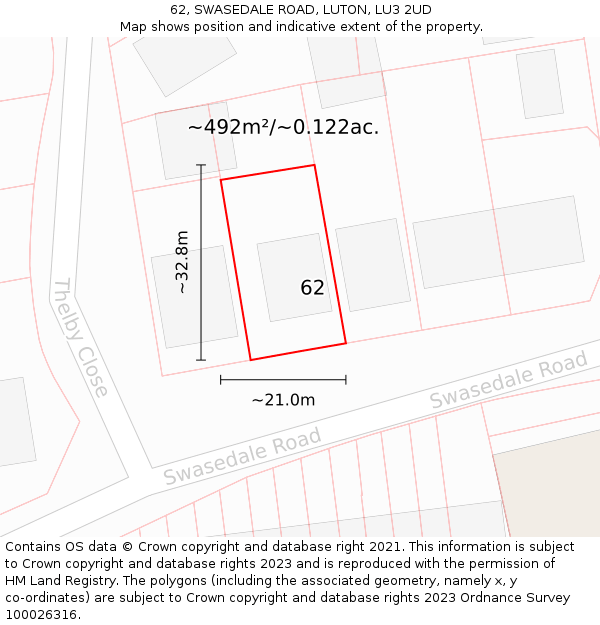 62, SWASEDALE ROAD, LUTON, LU3 2UD: Plot and title map