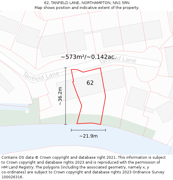 62, TANFIELD LANE, NORTHAMPTON, NN1 5RN: Plot and title map
