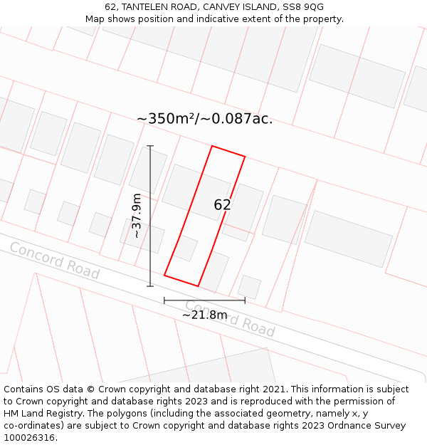 62, TANTELEN ROAD, CANVEY ISLAND, SS8 9QG: Plot and title map