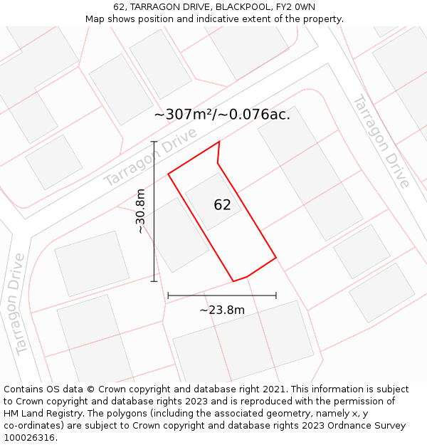 62, TARRAGON DRIVE, BLACKPOOL, FY2 0WN: Plot and title map