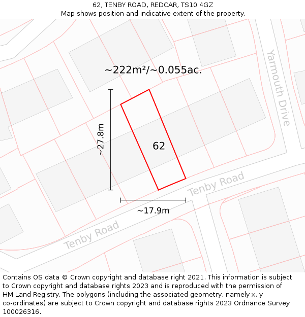 62, TENBY ROAD, REDCAR, TS10 4GZ: Plot and title map