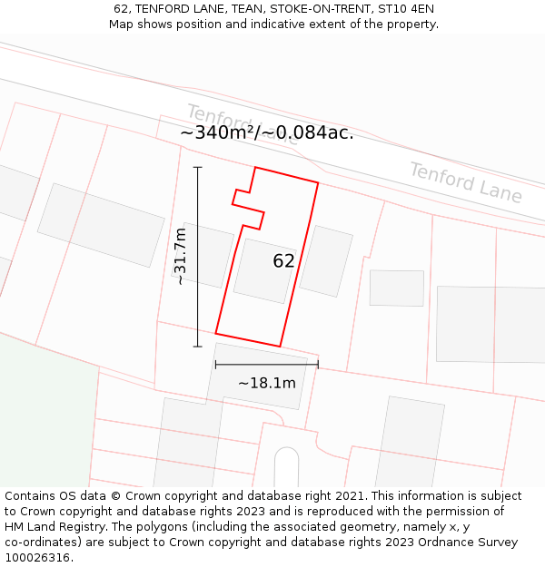 62, TENFORD LANE, TEAN, STOKE-ON-TRENT, ST10 4EN: Plot and title map