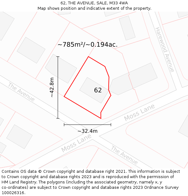 62, THE AVENUE, SALE, M33 4WA: Plot and title map