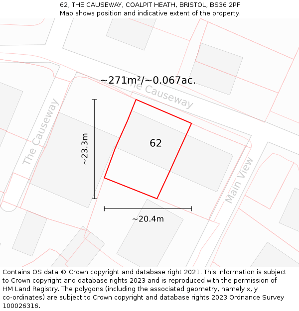 62, THE CAUSEWAY, COALPIT HEATH, BRISTOL, BS36 2PF: Plot and title map