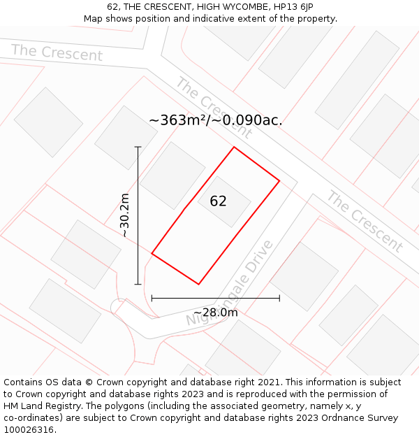 62, THE CRESCENT, HIGH WYCOMBE, HP13 6JP: Plot and title map