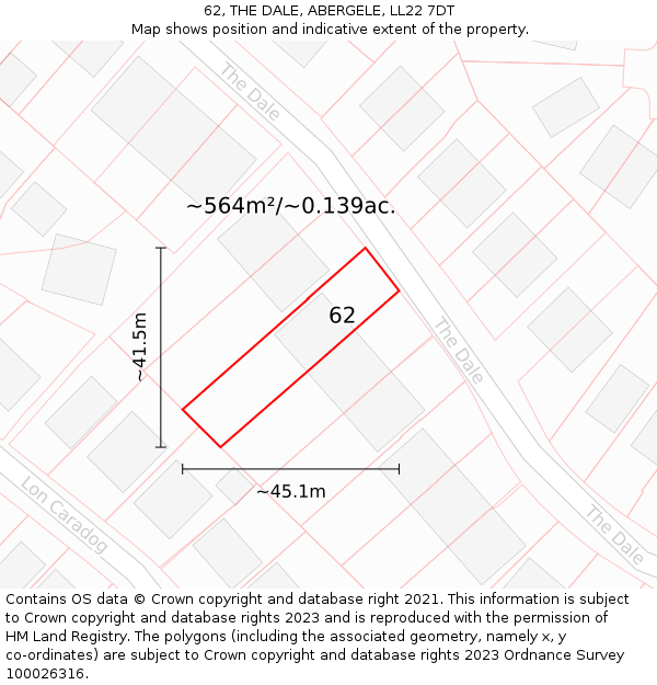 62, THE DALE, ABERGELE, LL22 7DT: Plot and title map