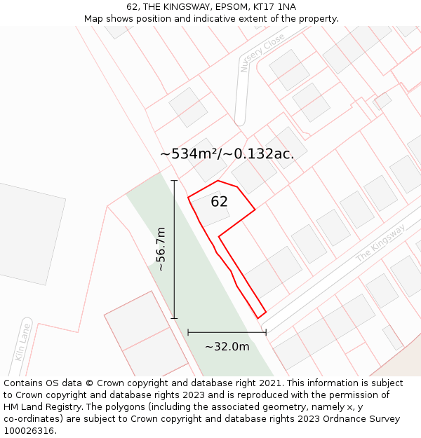 62, THE KINGSWAY, EPSOM, KT17 1NA: Plot and title map