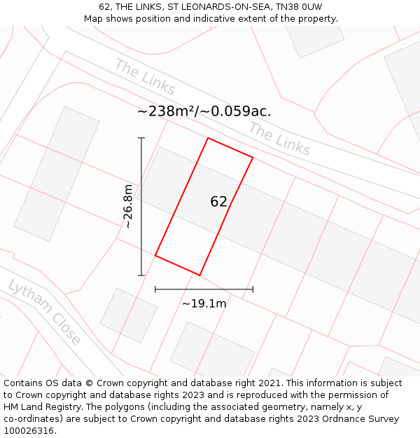 62, THE LINKS, ST LEONARDS-ON-SEA, TN38 0UW: Plot and title map