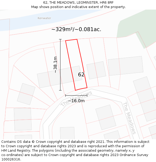 62, THE MEADOWS, LEOMINSTER, HR6 8RF: Plot and title map