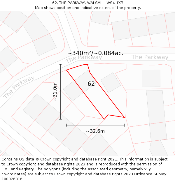 62, THE PARKWAY, WALSALL, WS4 1XB: Plot and title map