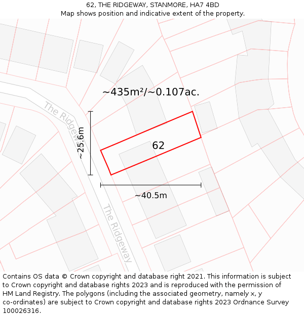 62, THE RIDGEWAY, STANMORE, HA7 4BD: Plot and title map