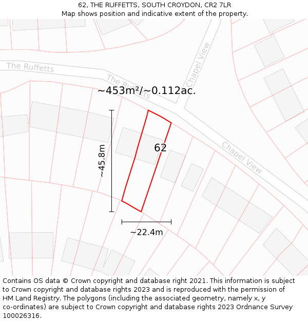 62, THE RUFFETTS, SOUTH CROYDON, CR2 7LR: Plot and title map