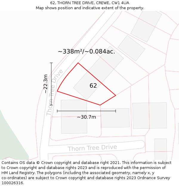 62, THORN TREE DRIVE, CREWE, CW1 4UA: Plot and title map