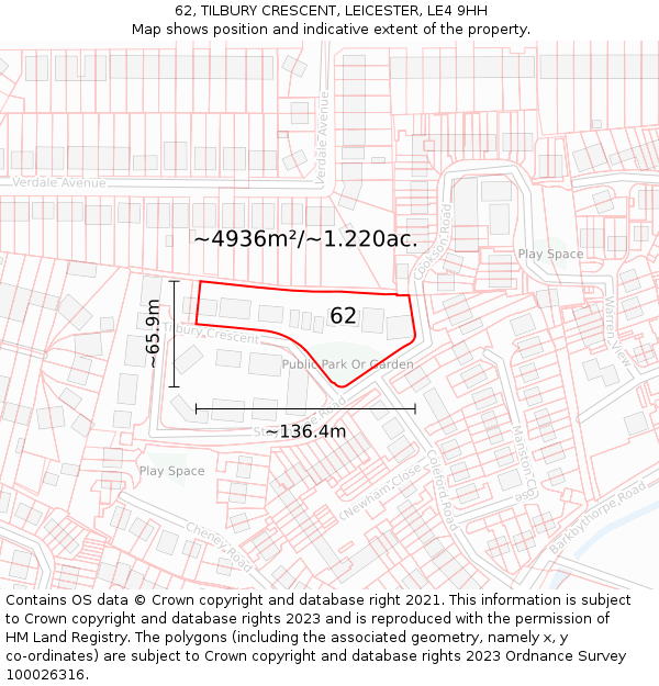 62, TILBURY CRESCENT, LEICESTER, LE4 9HH: Plot and title map