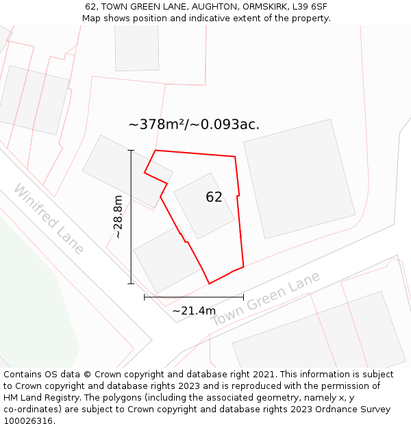 62, TOWN GREEN LANE, AUGHTON, ORMSKIRK, L39 6SF: Plot and title map