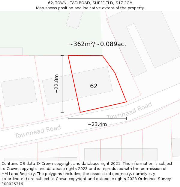 62, TOWNHEAD ROAD, SHEFFIELD, S17 3GA: Plot and title map