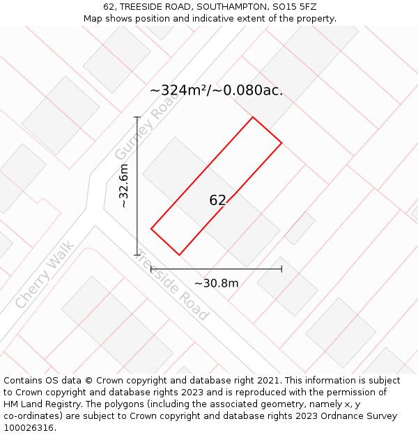 62, TREESIDE ROAD, SOUTHAMPTON, SO15 5FZ: Plot and title map