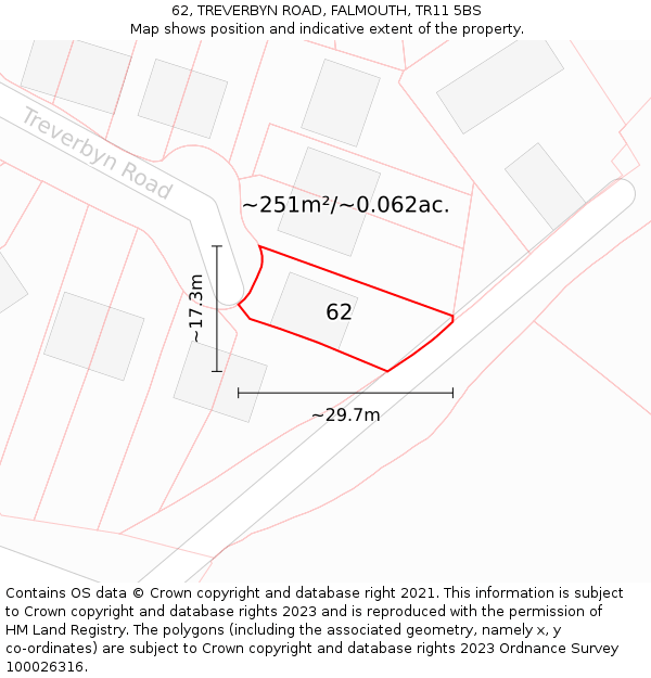 62, TREVERBYN ROAD, FALMOUTH, TR11 5BS: Plot and title map