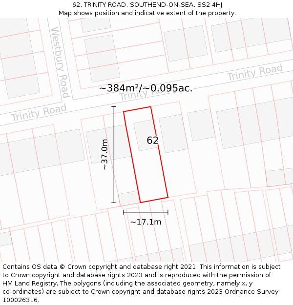 62, TRINITY ROAD, SOUTHEND-ON-SEA, SS2 4HJ: Plot and title map
