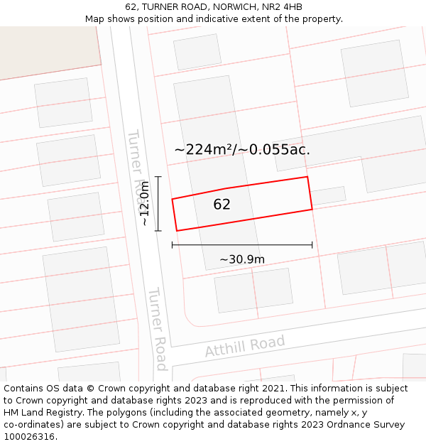 62, TURNER ROAD, NORWICH, NR2 4HB: Plot and title map