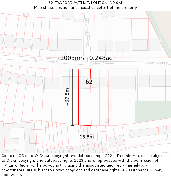 62, TWYFORD AVENUE, LONDON, N2 9NL: Plot and title map