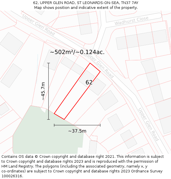 62, UPPER GLEN ROAD, ST LEONARDS-ON-SEA, TN37 7AY: Plot and title map