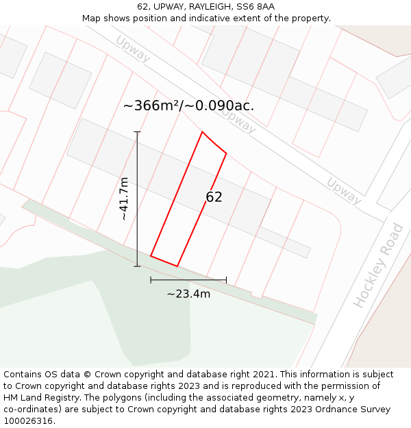 62, UPWAY, RAYLEIGH, SS6 8AA: Plot and title map