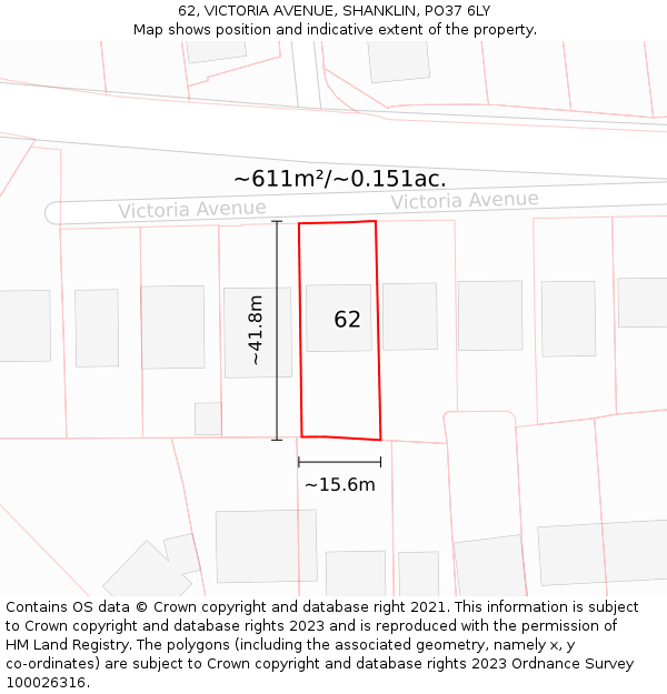 62, VICTORIA AVENUE, SHANKLIN, PO37 6LY: Plot and title map