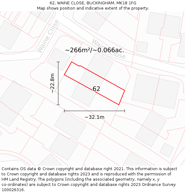 62, WAINE CLOSE, BUCKINGHAM, MK18 1FG: Plot and title map