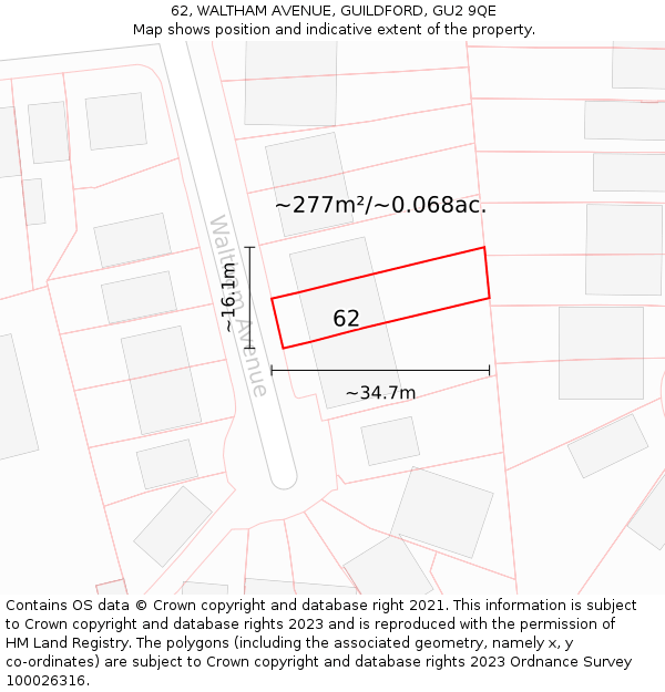 62, WALTHAM AVENUE, GUILDFORD, GU2 9QE: Plot and title map