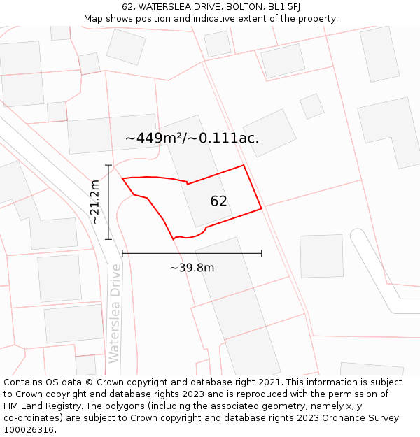 62, WATERSLEA DRIVE, BOLTON, BL1 5FJ: Plot and title map