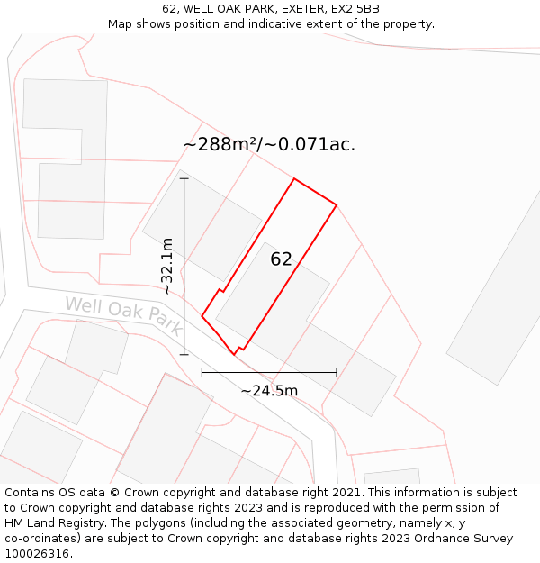 62, WELL OAK PARK, EXETER, EX2 5BB: Plot and title map