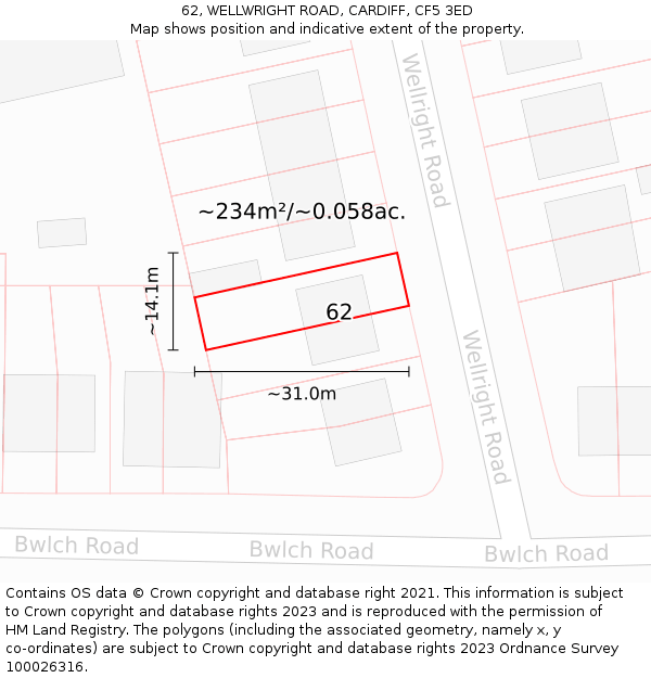 62, WELLWRIGHT ROAD, CARDIFF, CF5 3ED: Plot and title map