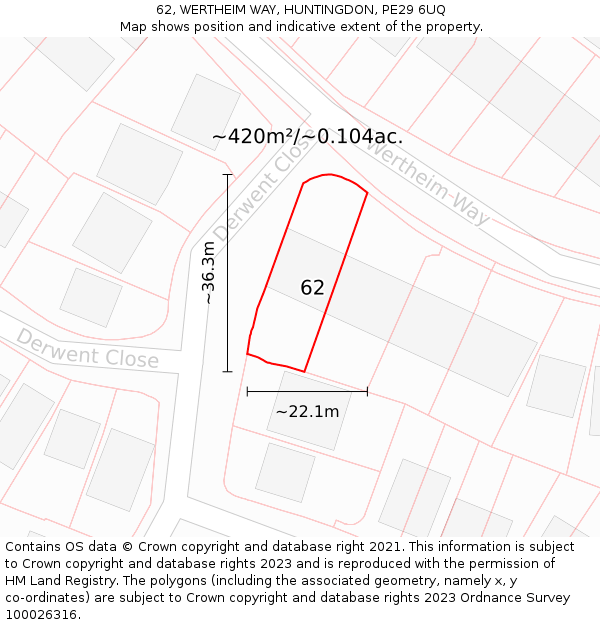 62, WERTHEIM WAY, HUNTINGDON, PE29 6UQ: Plot and title map