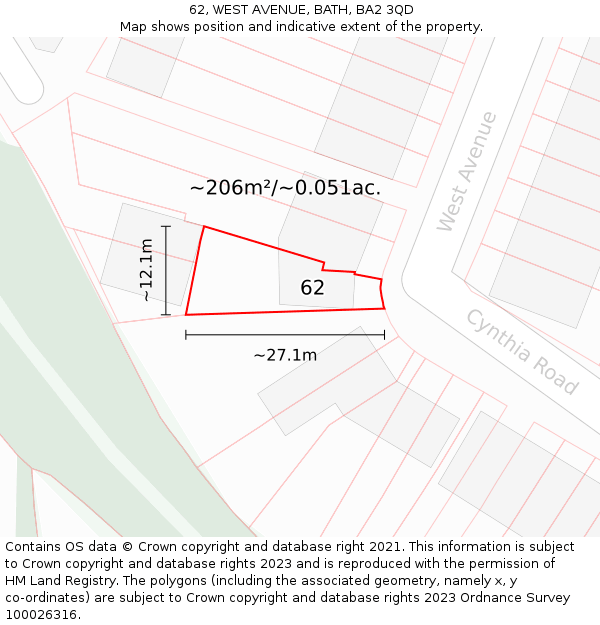 62, WEST AVENUE, BATH, BA2 3QD: Plot and title map